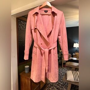 BEBE Pink Faux Suede Trench Coat